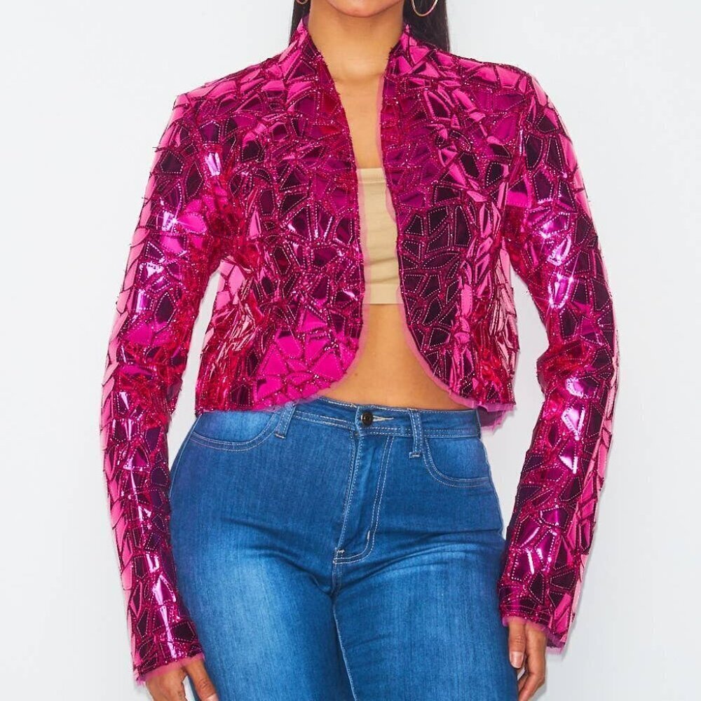 Women’s Sequined Fuchsia Cropped Blazer